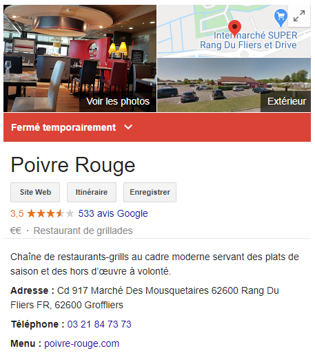 Fiche Google my Business Poivre Rouge