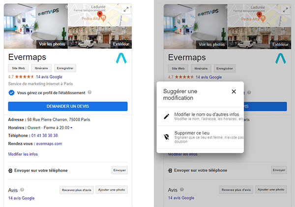 La page Google my Business evermaps