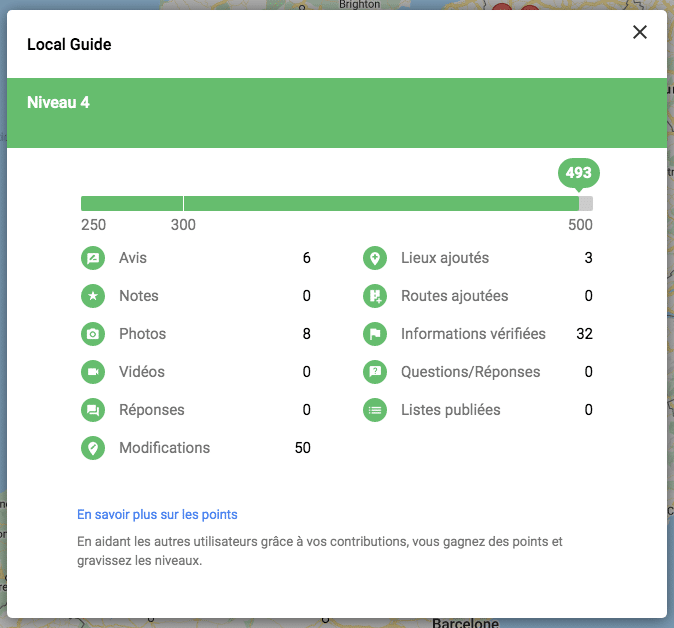 Les statistiques d'un Local Guide Google my Business niveau 4