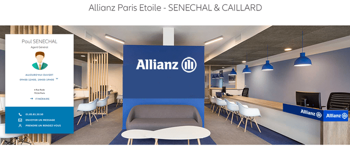 La store locator Allianz affiche des informations personnalisées pour les pages locales