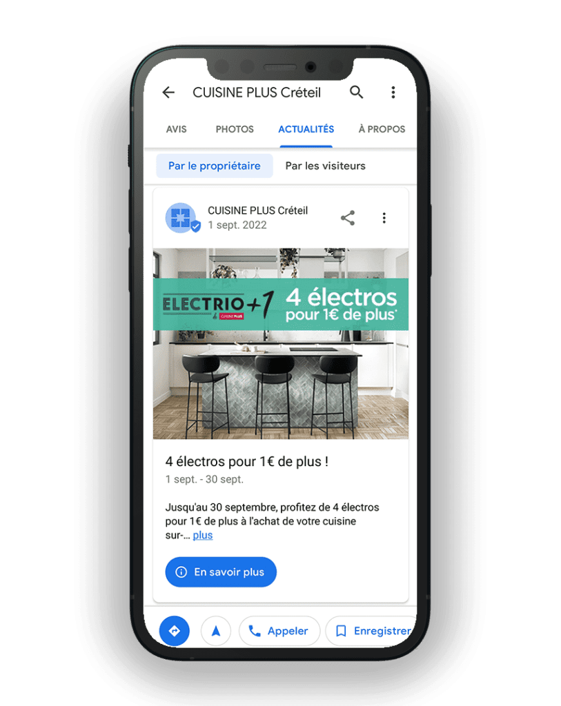 Un Google Post travaillé du magasin Cuisine Plus Créteil