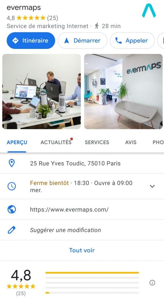 La fiche google my business evermaps contient des photos qualitative des locaux