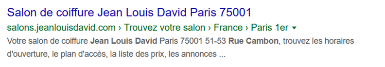 L'affichage dans la SERP Google d'une page locale de Franck Provost