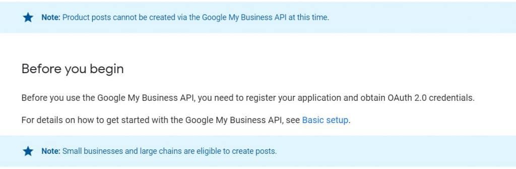 La documentation google my business, mise à jour après l'annonce de l'autorisation de publication de google posts par API