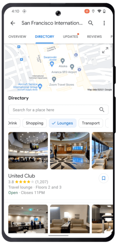 Google Business Profile permet de voir les enseignes dans les centres commerciaux et aéroports