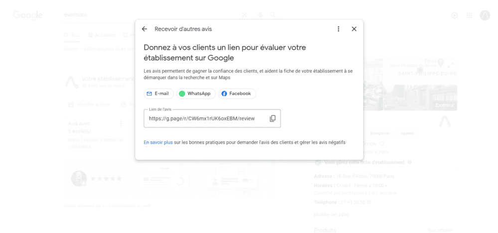 Comment copier le lien de dépôt d'un avis client pour votre Google Business Profile